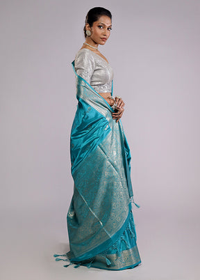 Blue Dupion Silk Saree With Blouse Piece