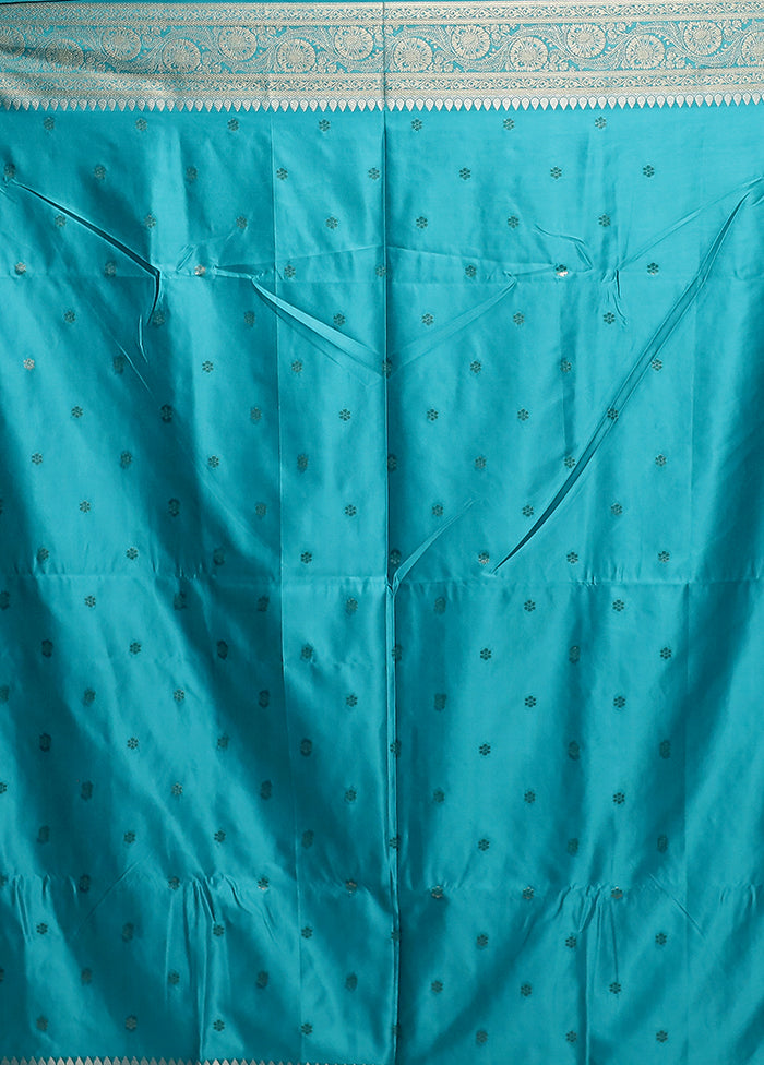 Blue Dupion Silk Saree With Blouse Piece