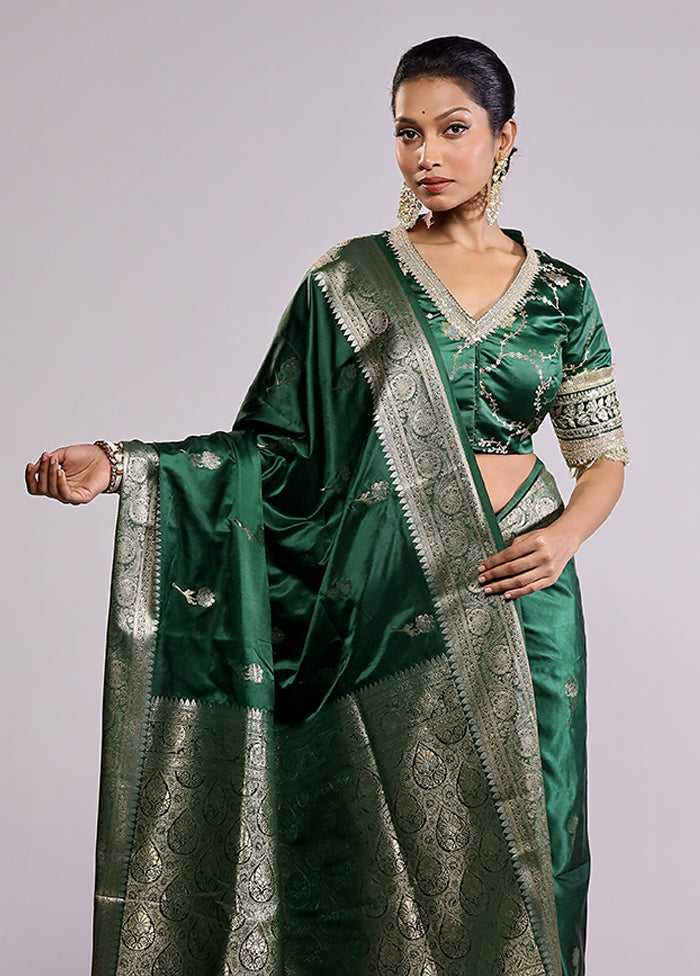 Green Dupion Silk Saree With Blouse Piece