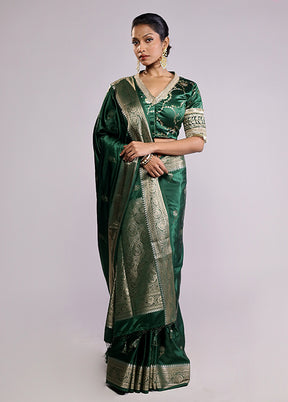 Green Dupion Silk Saree With Blouse Piece