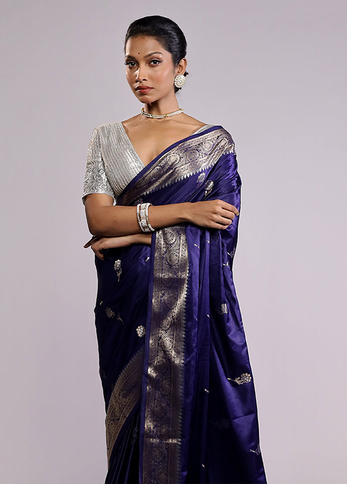 Blue Dupion Silk Saree With Blouse Piece