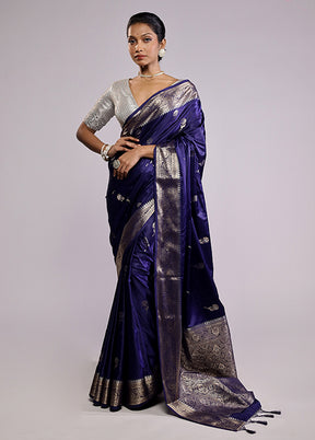 Blue Dupion Silk Saree With Blouse Piece