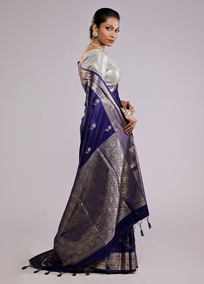 Blue Dupion Silk Saree With Blouse Piece