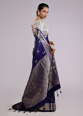 Blue Dupion Silk Saree With Blouse Piece