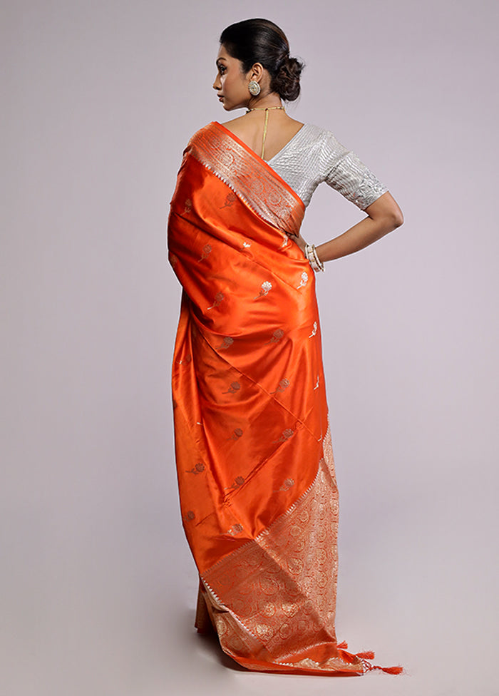 Orange Dupion Silk Saree With Blouse Piece