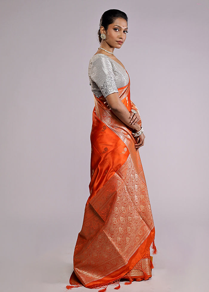 Orange Dupion Silk Saree With Blouse Piece