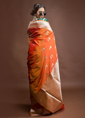 Orange Katan Silk Saree With Blouse Piece