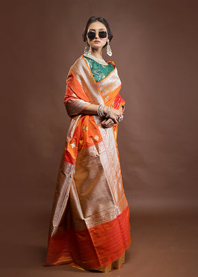 Orange Katan Silk Saree With Blouse Piece
