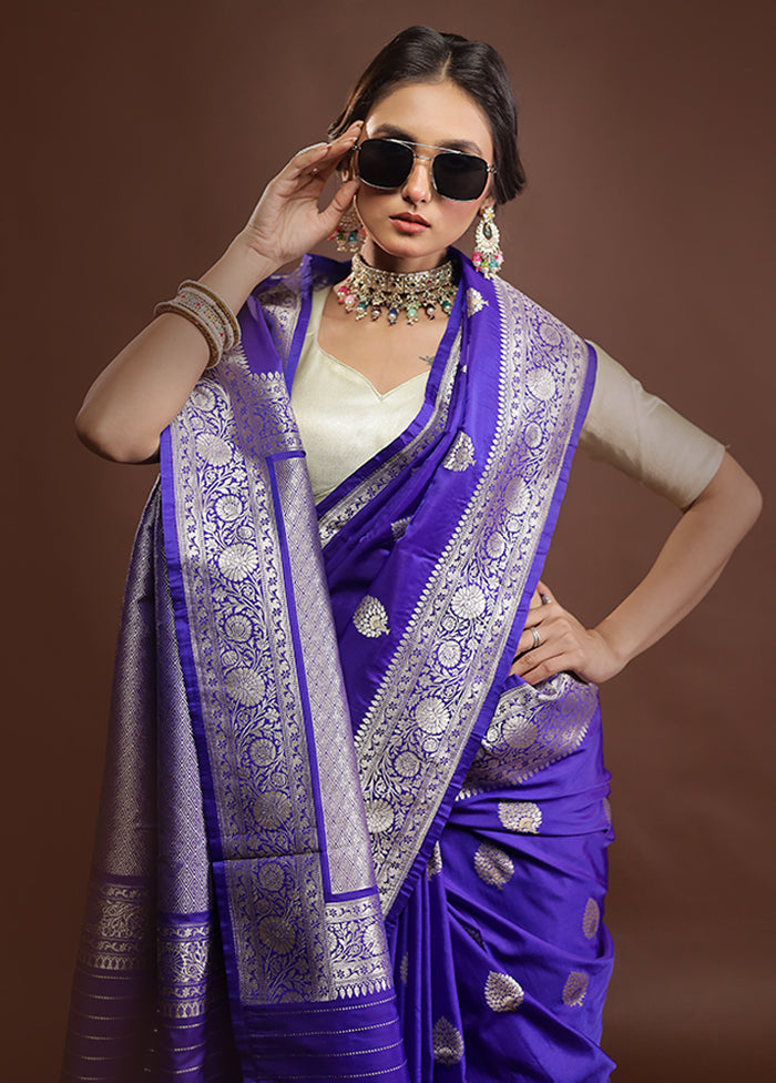 Blue Katan Silk Saree With Blouse Piece