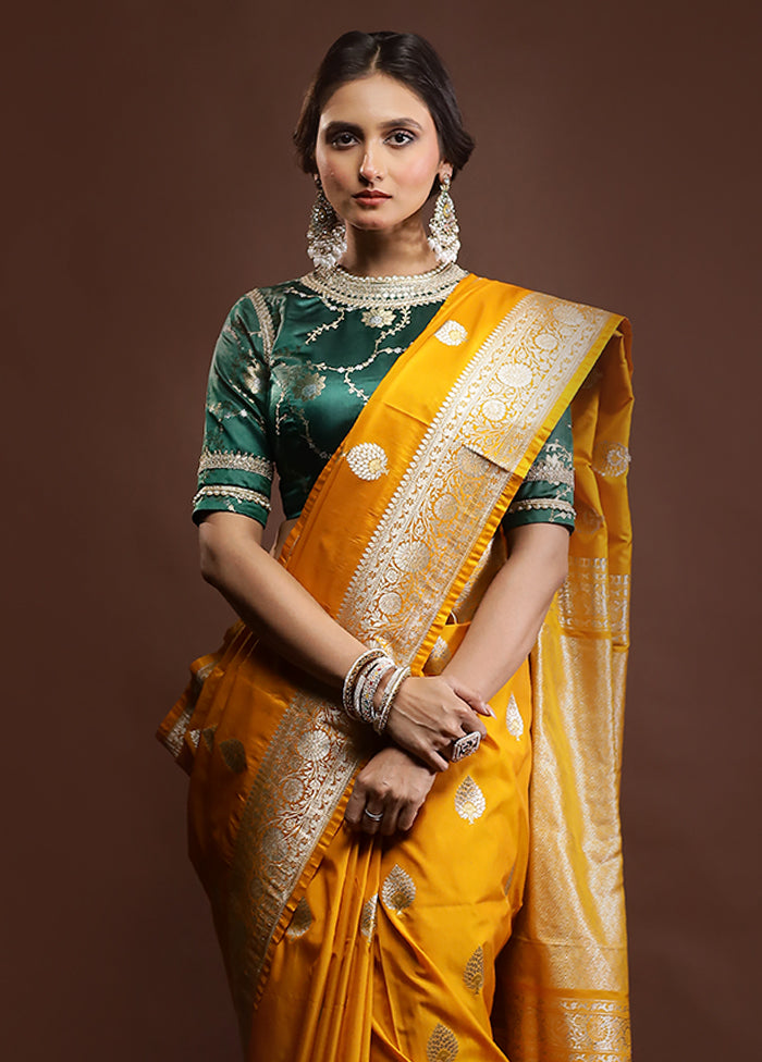 Yellow Katan Silk Saree With Blouse Piece