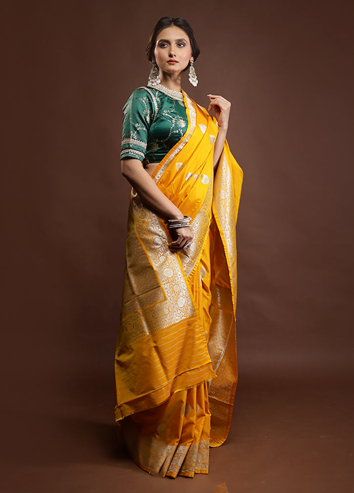 Yellow Katan Silk Saree With Blouse Piece
