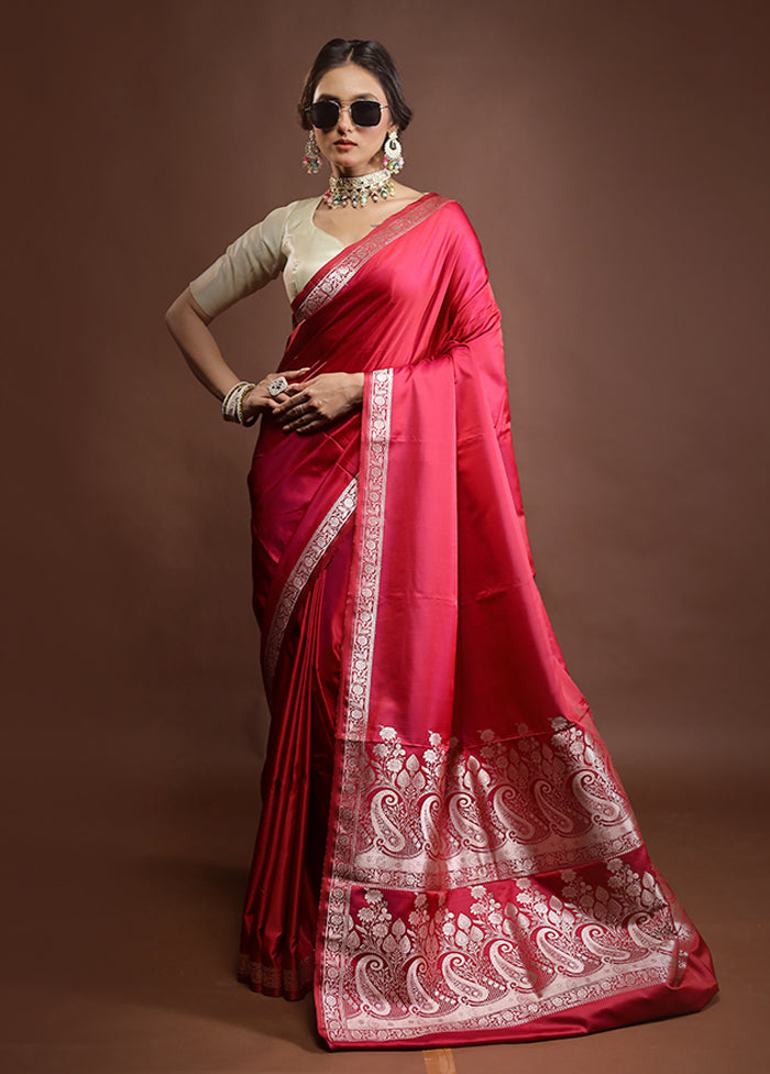 Pink Banarasi Silk Saree With Blouse Piece