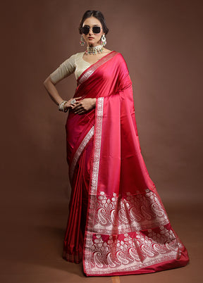 Pink Banarasi Silk Saree With Blouse Piece
