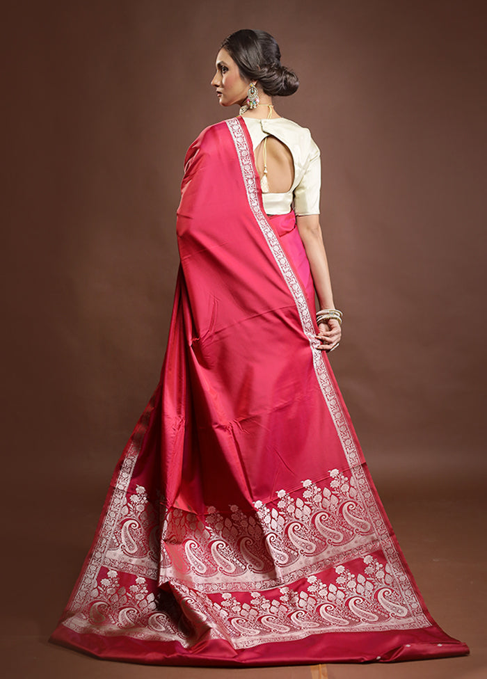 Pink Banarasi Silk Saree With Blouse Piece
