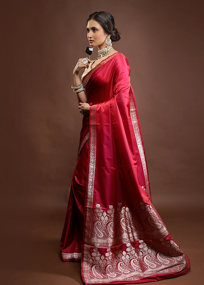 Pink Banarasi Silk Saree With Blouse Piece