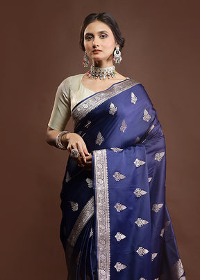 Blue Katan Silk Saree With Blouse Piece