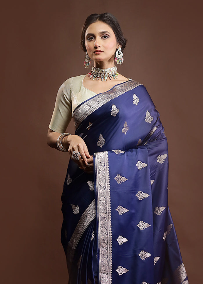 Blue Katan Silk Saree With Blouse Piece