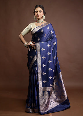 Blue Katan Silk Saree With Blouse Piece