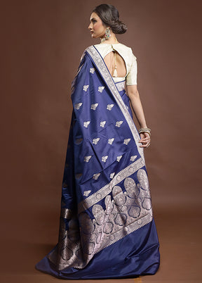 Blue Katan Silk Saree With Blouse Piece