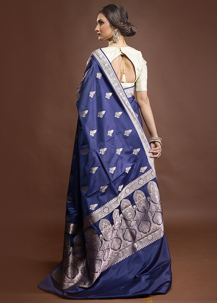 Blue Katan Silk Saree With Blouse Piece
