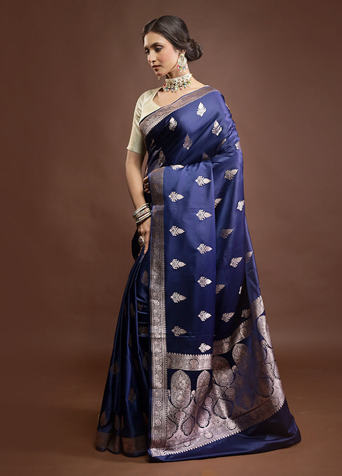 Blue Katan Silk Saree With Blouse Piece