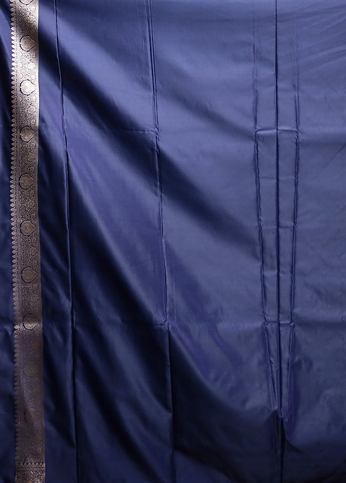 Blue Katan Silk Saree With Blouse Piece