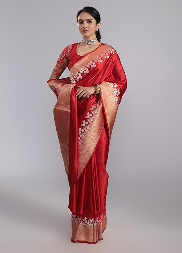 Maroon Handloom Katan Pure Silk Saree With Blouse Piece