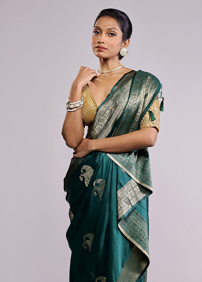 Green Dupion Silk Saree With Blouse Piece
