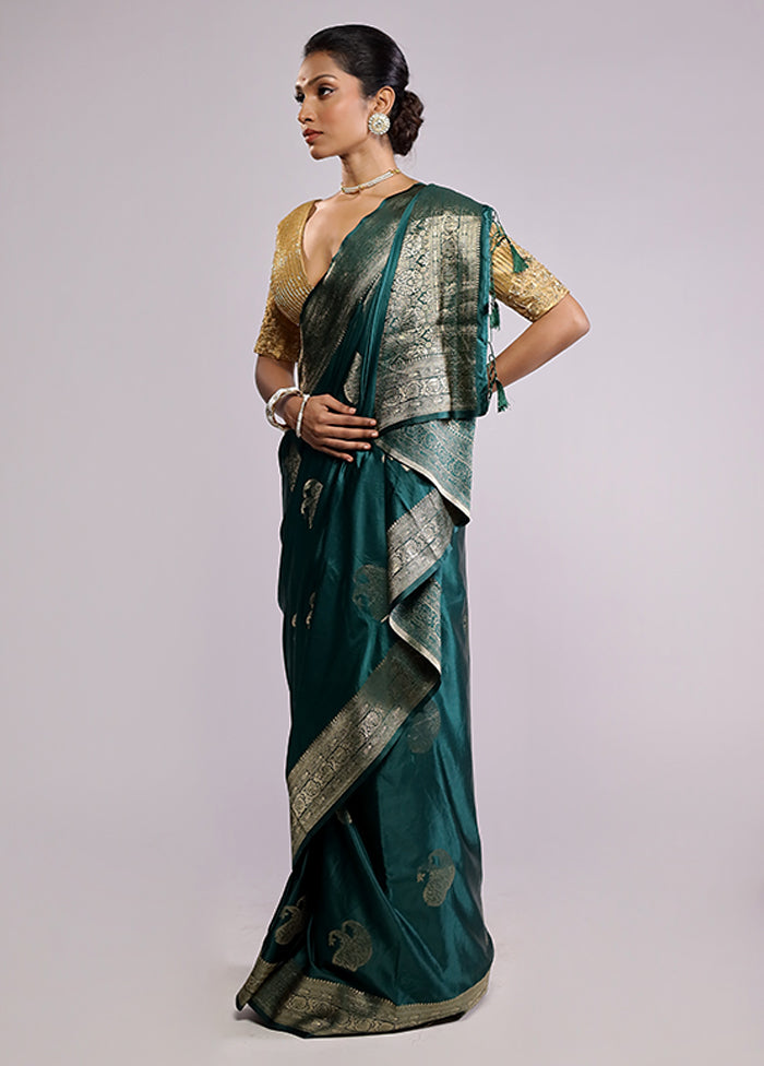 Green Dupion Silk Saree With Blouse Piece