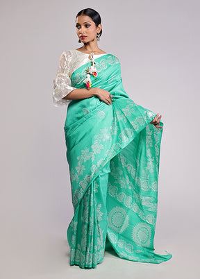 Green Printed Pure Silk Saree Without Blouse Piece