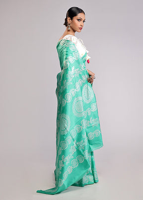 Green Printed Pure Silk Saree Without Blouse Piece