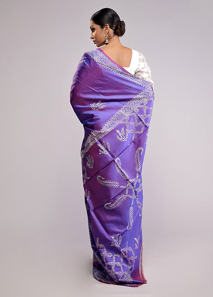 Purple Printed Pure Silk Saree Without Blouse Piece