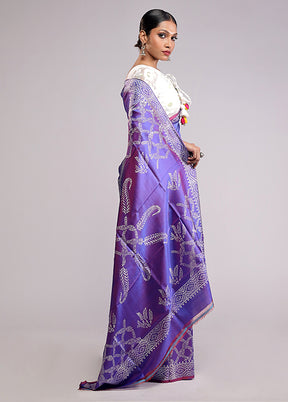 Purple Printed Pure Silk Saree Without Blouse Piece