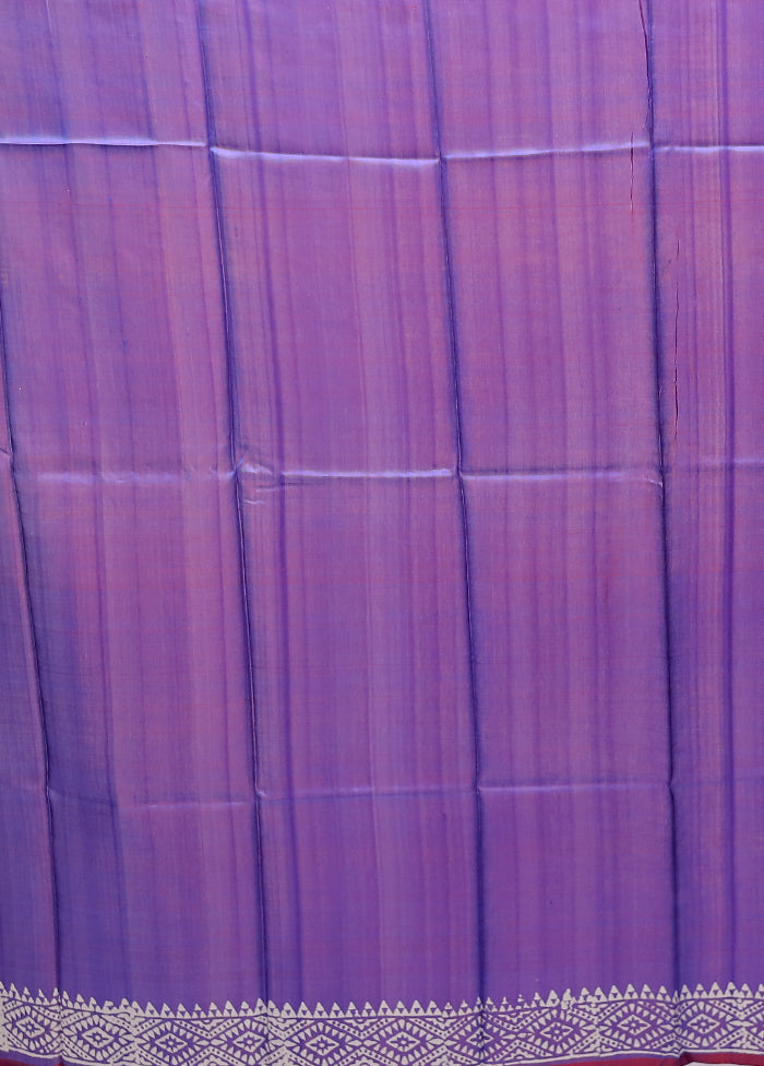 Purple Printed Pure Silk Saree Without Blouse Piece