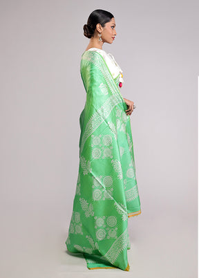 Green Printed Pure Silk Saree Without Blouse Piece