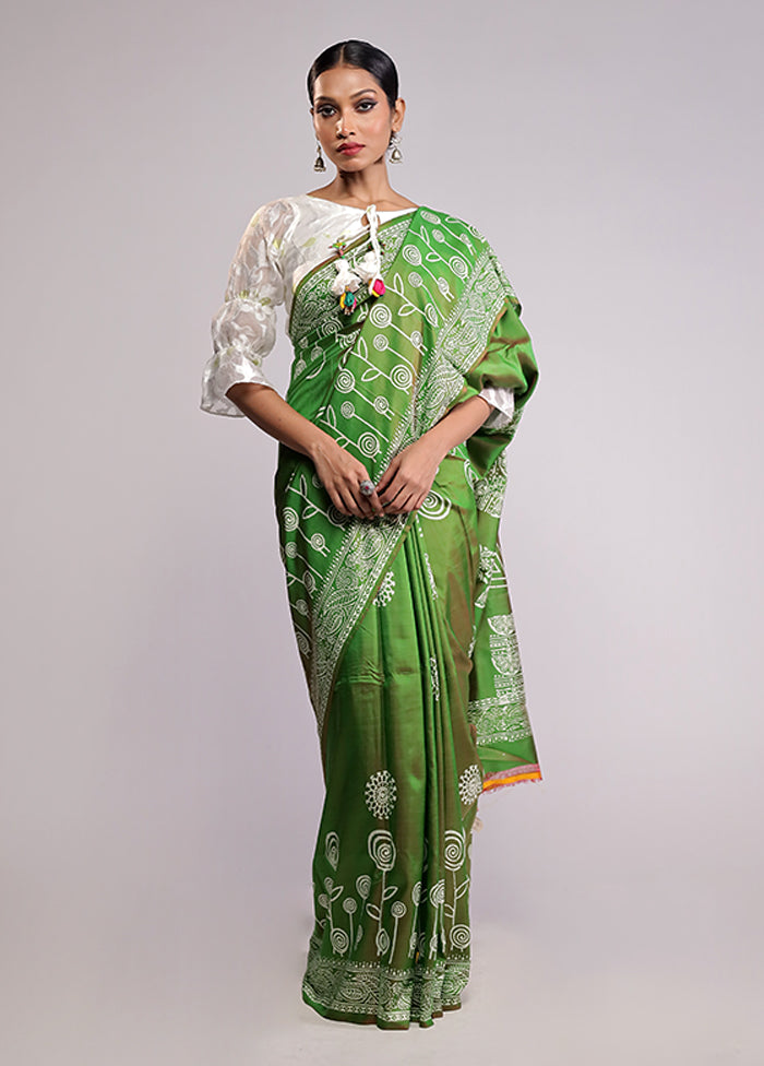 Green Pure Bishnupuri Silk Saree With Blouse Piece