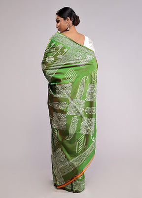 Green Pure Bishnupuri Silk Saree With Blouse Piece