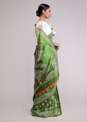 Green Pure Bishnupuri Silk Saree With Blouse Piece