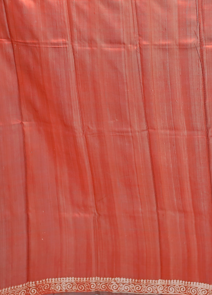 Orange Printed Pure Silk Saree Without Blouse Piece