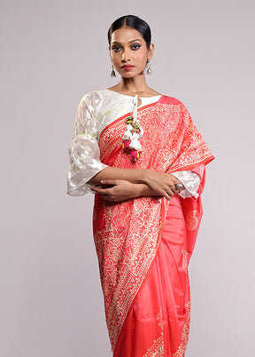 Pink Printed Pure Silk Saree Without Blouse Piece
