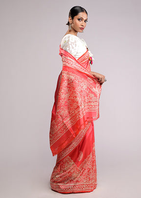 Pink Printed Pure Silk Saree Without Blouse Piece