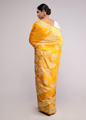 Yellow Printed Pure Silk Saree Without Blouse Piece