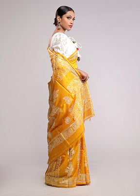 Yellow Printed Pure Silk Saree Without Blouse Piece