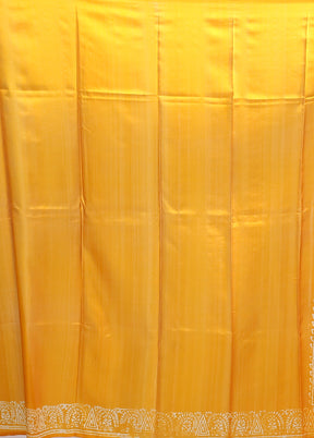 Yellow Printed Pure Silk Saree Without Blouse Piece