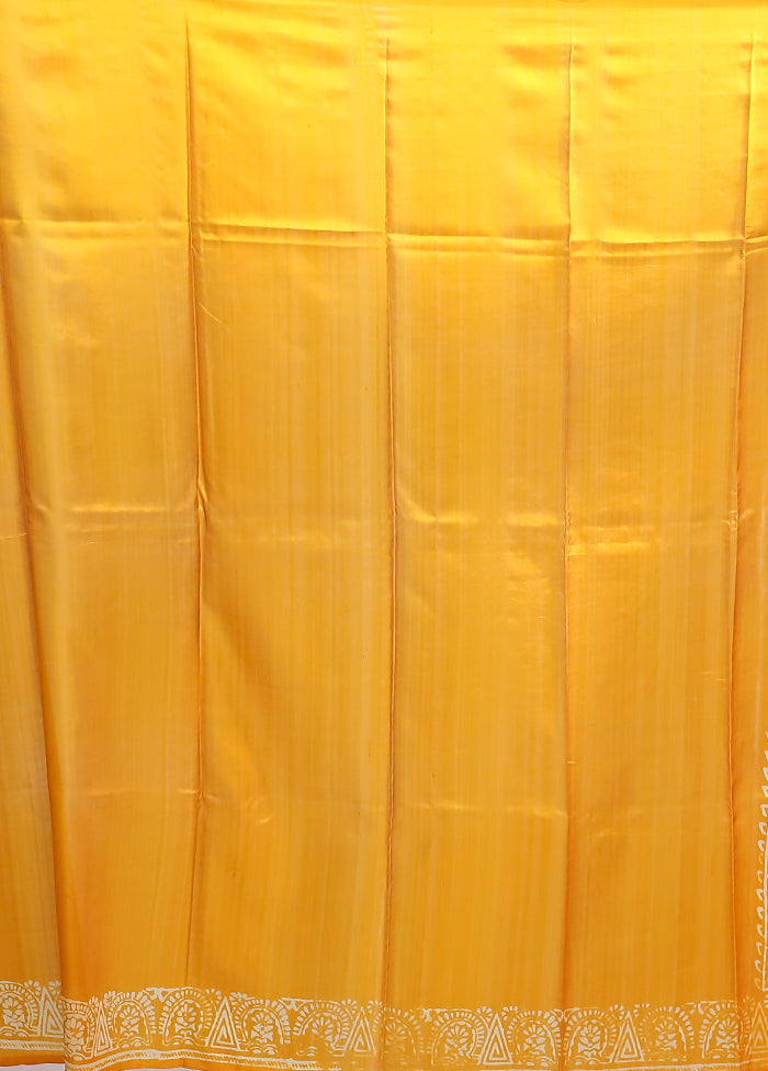 Yellow Printed Pure Silk Saree Without Blouse Piece