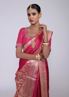 Pink Handloom Banarasi Pure Silk Saree With Blouse Piece