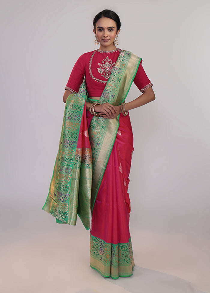Pink Handloom Katan Pure Silk Saree With Blouse Piece