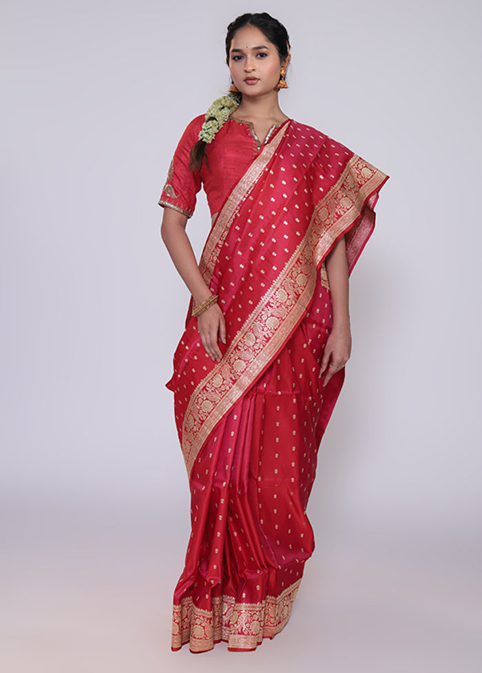 Red Handloom Banarasi Pure Silk Saree With Blouse Piece