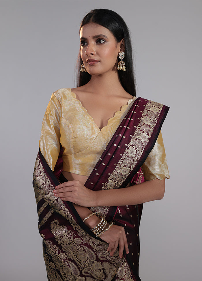 Maroon Handloom Banarasi Pure Silk Saree With Blouse Piece