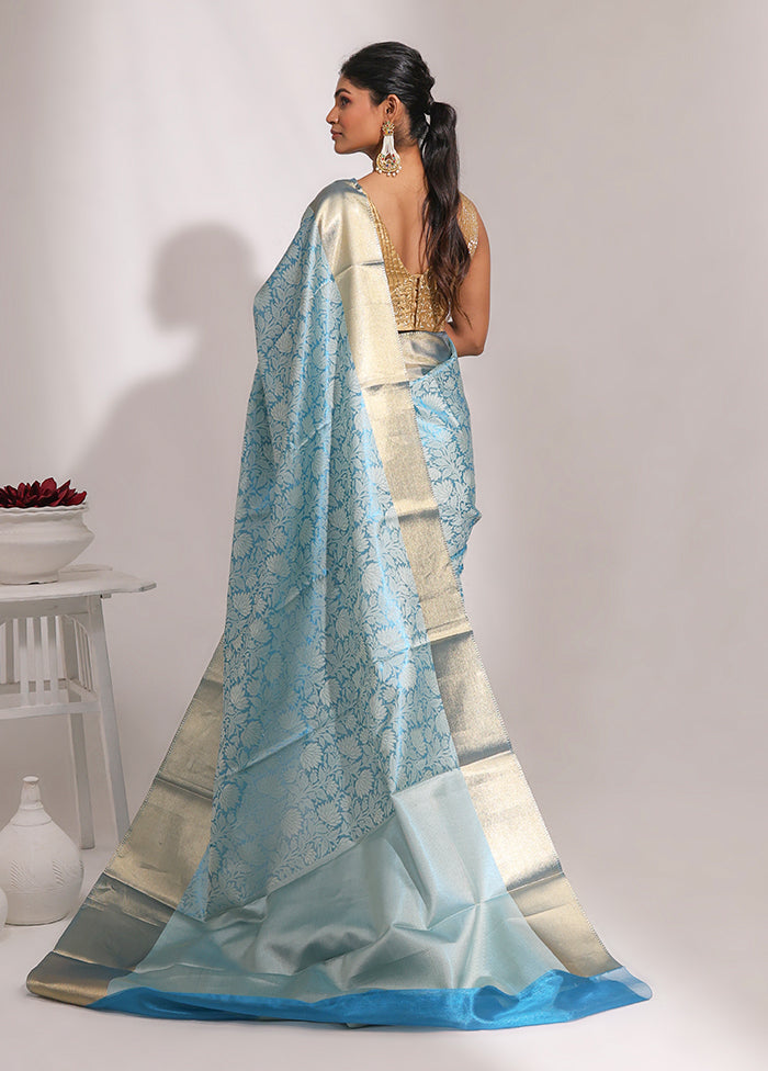 Blue Tissue Silk Saree With Blouse Piece